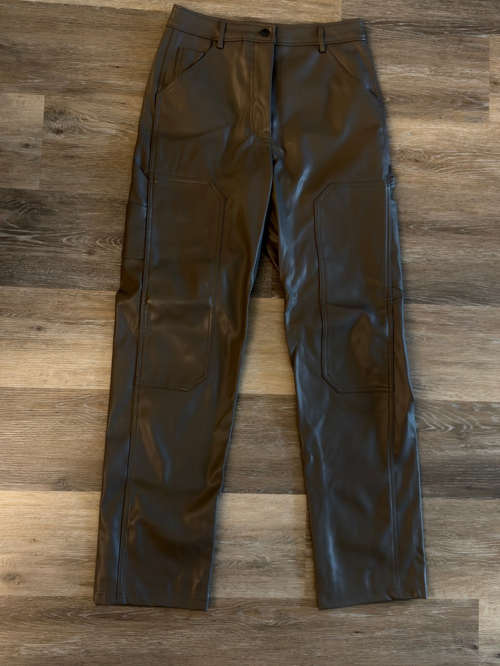 Faux Leather Straight-Leg utility Pants - Brown